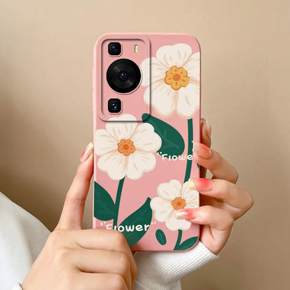 Cases Covers For Huawei P60 Pro Phone Bags Pretty Flower Liquid Soft Silicone Camera Protection Bumper For Huawei P60 Art Fundas