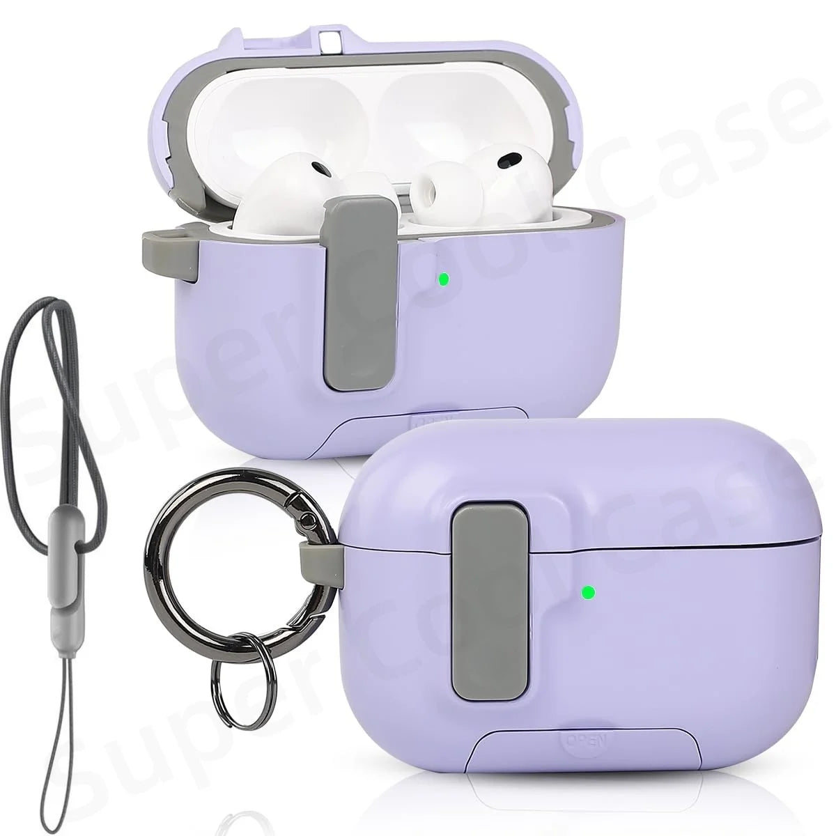 2025 For AirPods Pro 3 Case with Secure Lock & Lanyard For AirPods Pro3 Case Protective Cover with Phone Stand For AirPods Pro 3