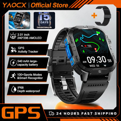 Smart Watch 2.01-inch HD Screen 540mAh 6 Satellite Positioning System 100+ Sports Modes IP68 Waterproof BT Call Smart Watch Men
