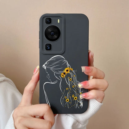 Cases Covers For Huawei P60 Pro Phone Bags Pretty Flower Liquid Soft Silicone Camera Protection Bumper For Huawei P60 Art Fundas