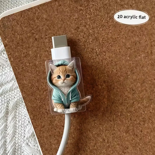 Two Cartoon Cat-Shaped Data Cable Protectors, Suitable for Type-C/Charging Interface to Prevent Charging Cable Breakage.