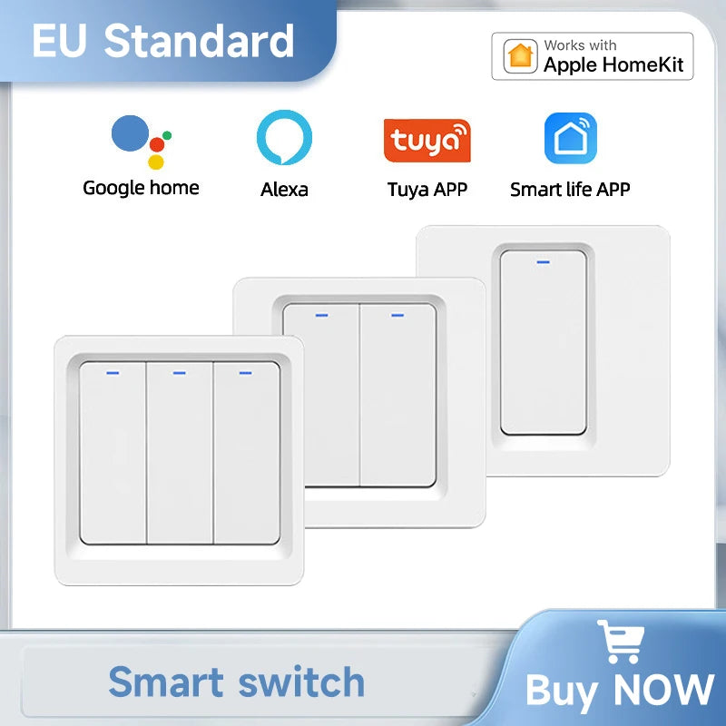 Smart Home  Homekit Smart WiFi Push Button Wall Switches 1/2/3Gang LED Room Lights for iphones Works with Siri Voice