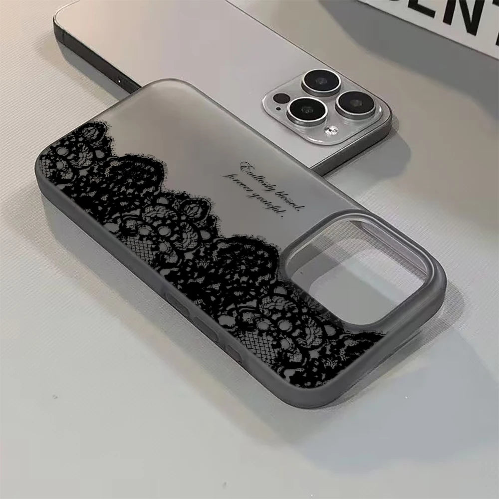 Letter Black Lace Phone Case For IPhone 17 16 15 14 13 12 11 Pro Max 13 12 17 Air 16 Plus Shockproof Soft Clear Cases Coque