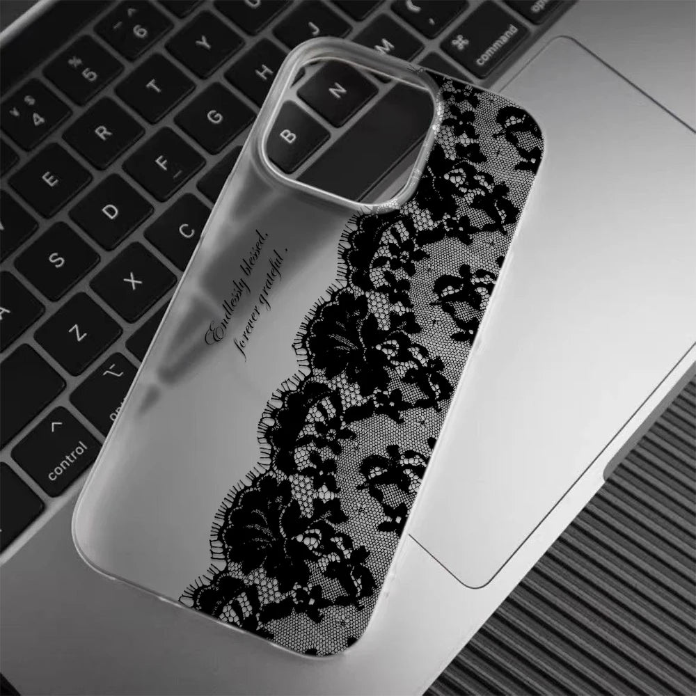 Letter Black Lace Phone Case For IPhone 17 16 15 14 13 12 11 Pro Max 13 12 17 Air 16 Plus Shockproof Soft Clear Cases Coque
