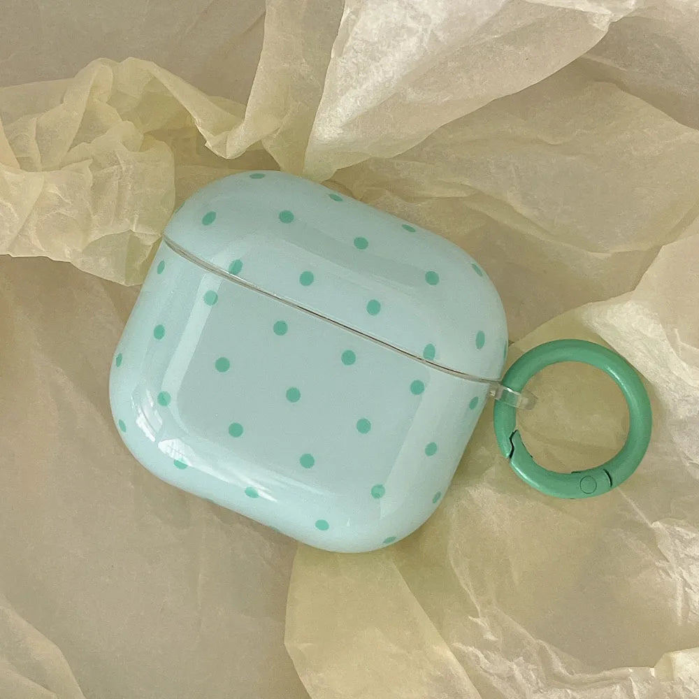 Cute Fresh Pink Green Polka Point Shockproof Protective Cover For AirPods 1 2 3 4 Pro Soft Couple Bow Case with Charm Pendant