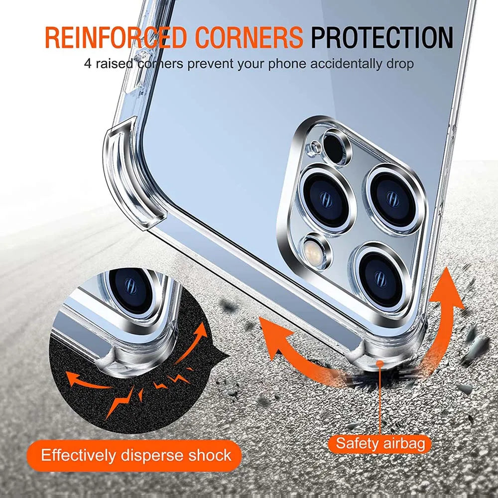 Case For iphone 13 Pro Case iphone 11 12 13 mini 14 15 16 Pro Max Cover Shockproof Clear Silicone Cover Cases