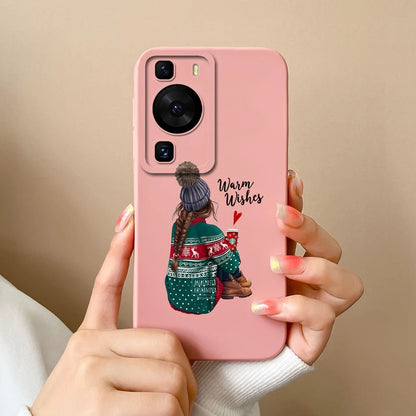 Cases Covers For Huawei P60 Pro Phone Bags Pretty Flower Liquid Soft Silicone Camera Protection Bumper For Huawei P60 Art Fundas