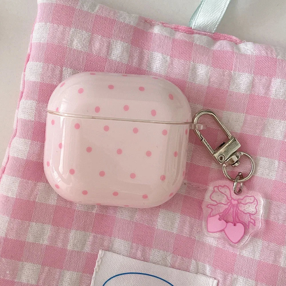 Cute Fresh Pink Green Polka Point Shockproof Protective Cover For AirPods 1 2 3 4 Pro Soft Couple Bow Case with Charm Pendant