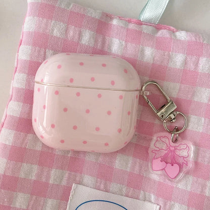 Cute Fresh Pink Green Polka Point Shockproof Protective Cover For AirPods 1 2 3 4 Pro Soft Couple Bow Case with Charm Pendant