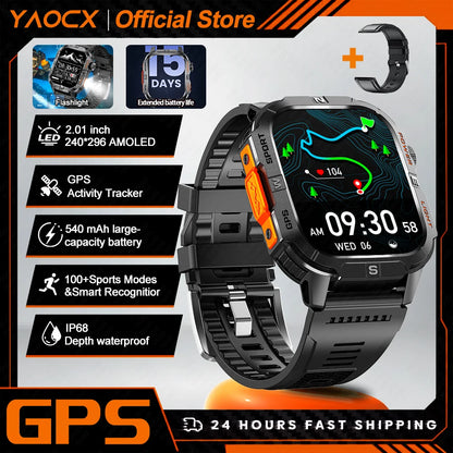 Smart Watch 2.01-inch HD Screen 540mAh 6 Satellite Positioning System 100+ Sports Modes IP68 Waterproof BT Call Smart Watch Men