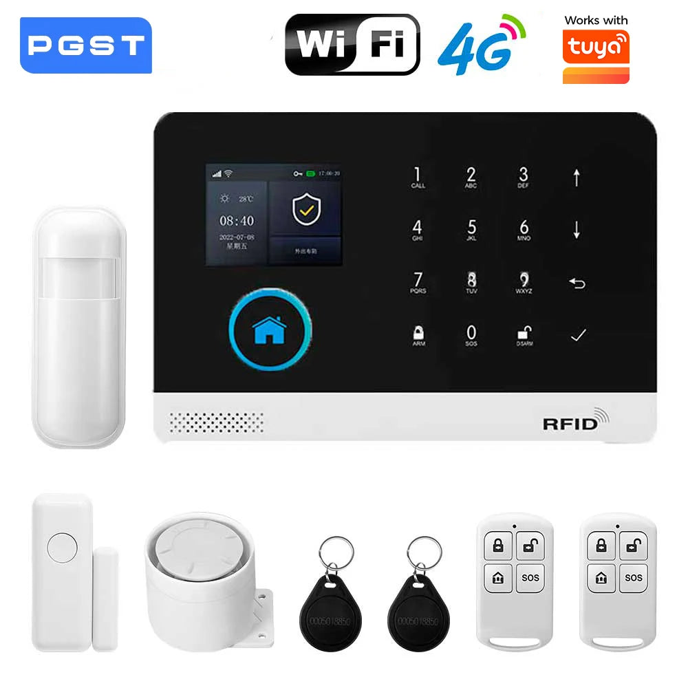 Smart Home GSM Alarm System 4G Wifi System for House Security Wireless with Door Sensor Work with Smart Life APP for Alexa