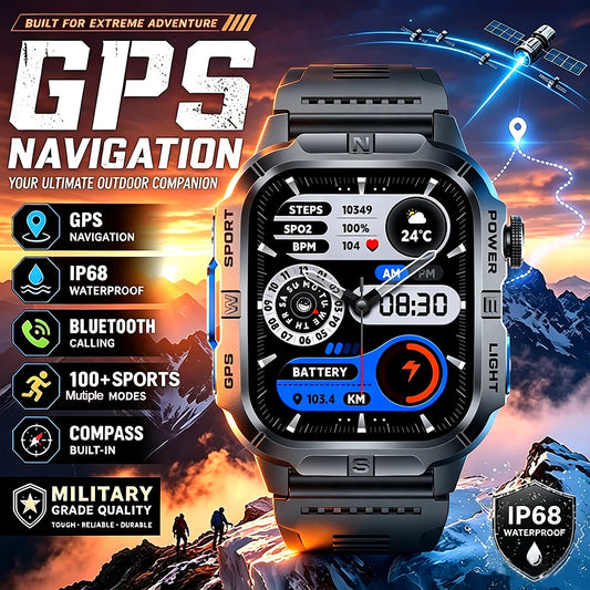 Smart Watch 2.01-inch HD Screen 540mAh 6 Satellite Positioning System 100+ Sports Modes IP68 Waterproof BT Call Smart Watch Men