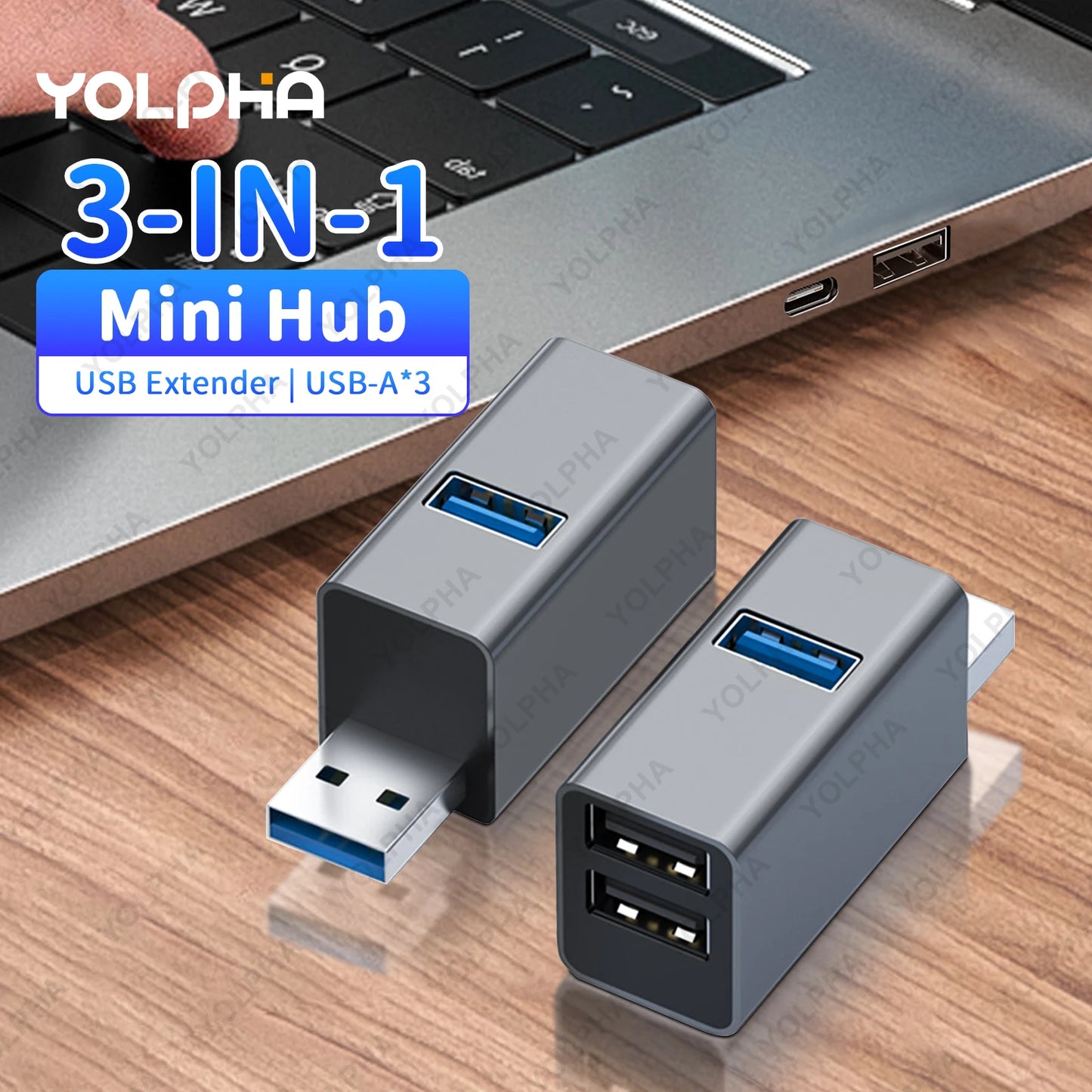 USB Hub 3 Ports High Speed USB Splitter Fast Data Transfer Portable Mini USB Extender for PC Computer Desktop Laptop USB A Hub