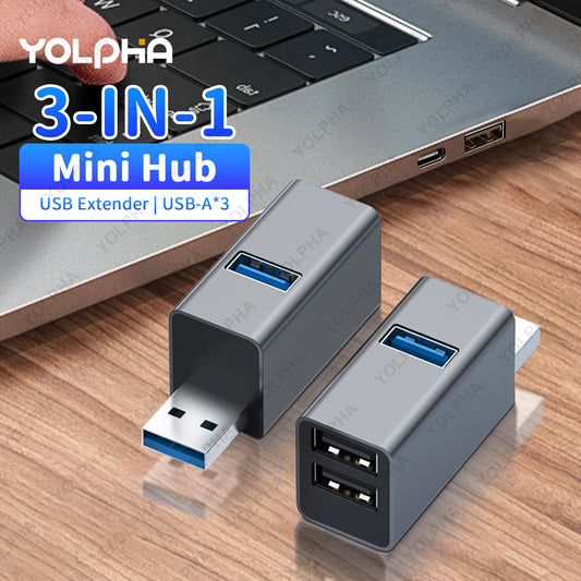 USB Hub 3 Ports High Speed USB Splitter Fast Data Transfer Portable Mini USB Extender for PC Computer Desktop Laptop USB A Hub