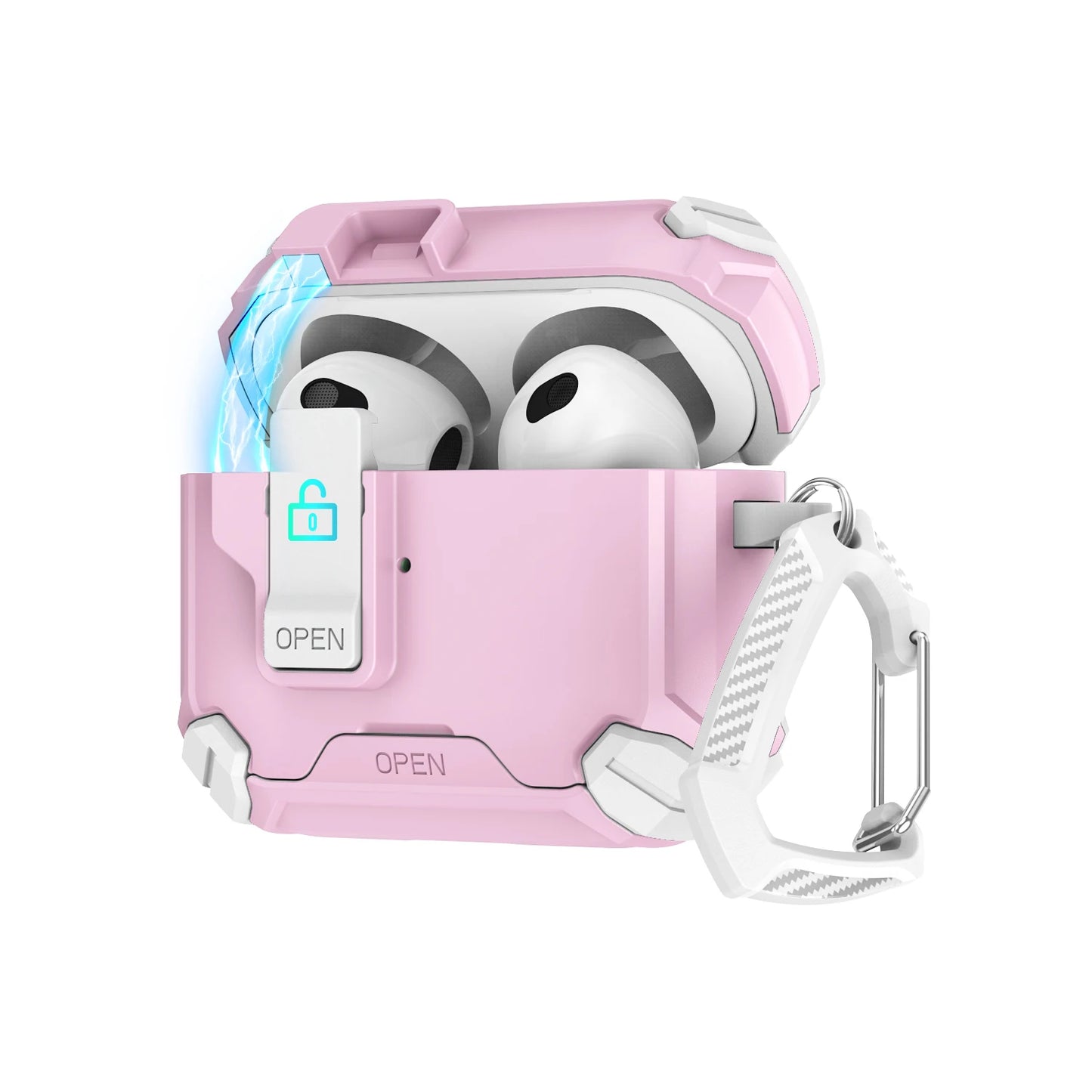 Portable Shockproof Case For  for AirPods 4 Pro 2 3 Case Cover with Lock t, Keychain, Magnetic Lid, Support Wireless Charging