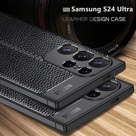 For Cover Samsung Galaxy S24 Ultra Case Samsung S24 Ultra Capas New Shockproof TPU Bumper Leather Fundas Samsung S24 Ultra Plus