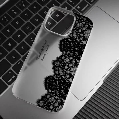 Letter Black Lace Phone Case For IPhone 17 16 15 14 13 12 11 Pro Max 13 12 17 Air 16 Plus Shockproof Soft Clear Cases Coque