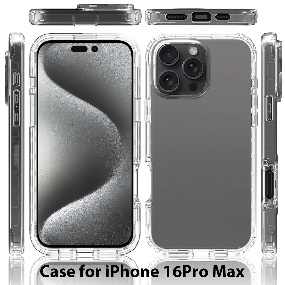 Full Coverage Case for iPhone 16 Pro Max iPhone 16 16Plus 16Pro Funda Transparent TPU/PC 360 Degree Armor Shockproof Phone Cover