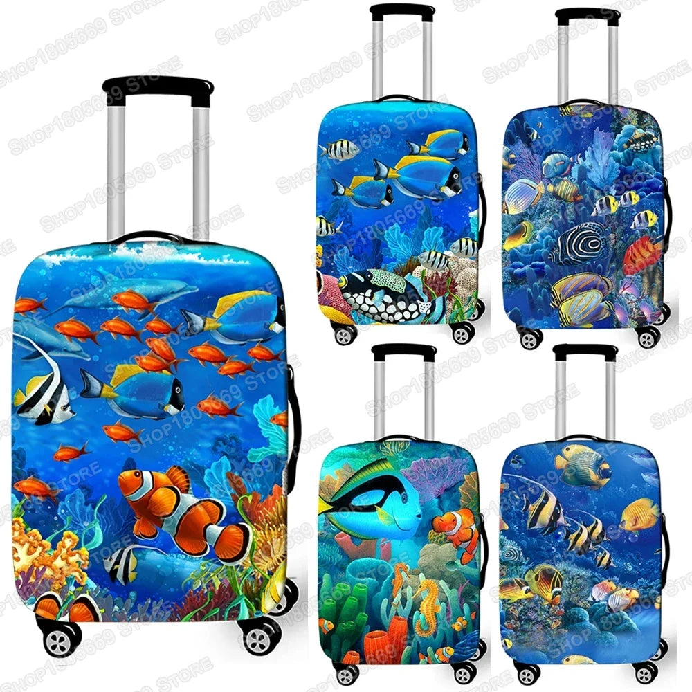 Funny Underwater Sea Animal Print Luggage Cover Elastic Suitcase Cover for Travelling Anti-dust Trolley Cases Covers