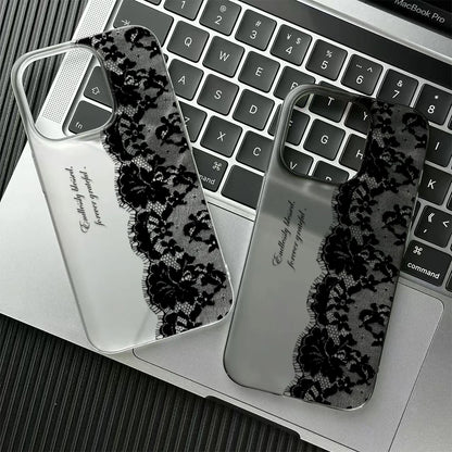 Letter Black Lace Phone Case For IPhone 17 16 15 14 13 12 11 Pro Max 13 12 17 Air 16 Plus Shockproof Soft Clear Cases Coque