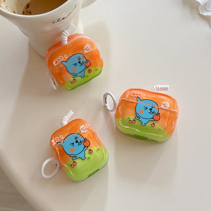 Cute 3D Juice Box Cartoon AirPods Case for AirPods 1/2, AirPods 3/4 Pro Pro2 Pro3 Shockproof Protective Cover with Anti-Lost Hoo