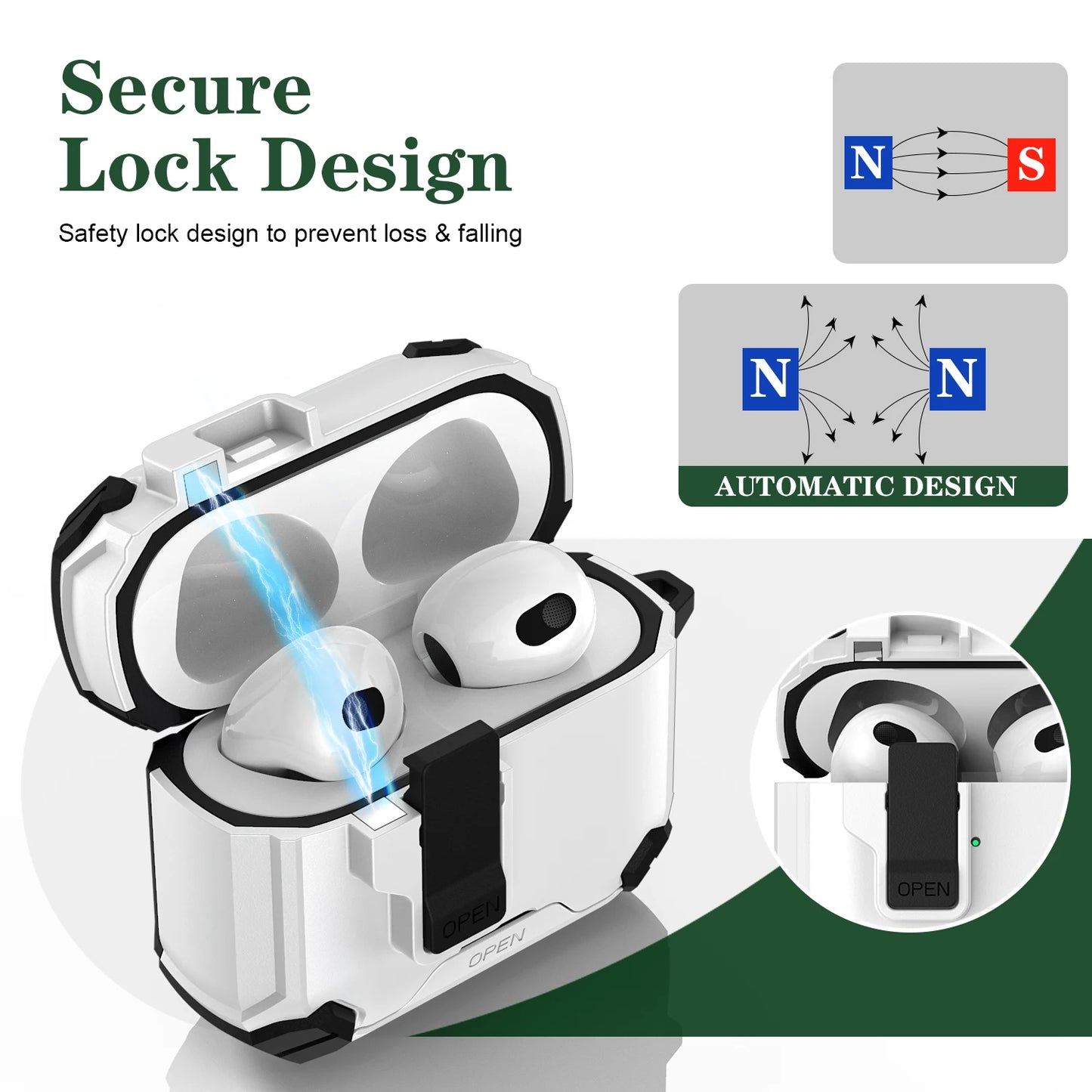 Portable Shockproof Case For  for AirPods 4 Pro 2 3 Case Cover with Lock t, Keychain, Magnetic Lid, Support Wireless Charging