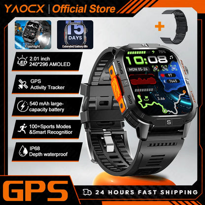 Smart Watch 2.01-inch HD Screen 540mAh 6 Satellite Positioning System 100+ Sports Modes IP68 Waterproof BT Call Smart Watch Men