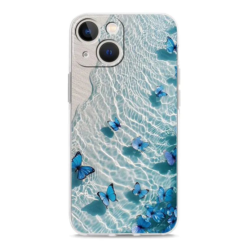 Phone Case For iPhone 17 Cases iPhone Air 16 15 12 13 14 Pro Max 7 8 Plus 16Pro iPhone11 Cover Blue Butterfly Ocean Waves