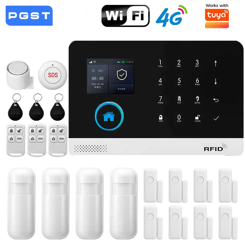 Smart Home GSM Alarm System 4G Wifi System for House Security Wireless with Door Sensor Work with Smart Life APP for Alexa