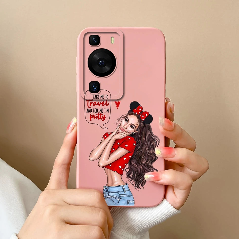 Cases Covers For Huawei P60 Pro Phone Bags Pretty Flower Liquid Soft Silicone Camera Protection Bumper For Huawei P60 Art Fundas
