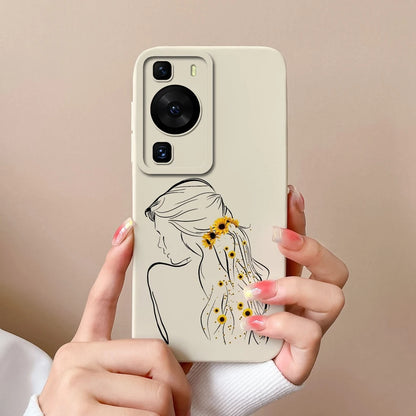 Cases Covers For Huawei P60 Pro Phone Bags Pretty Flower Liquid Soft Silicone Camera Protection Bumper For Huawei P60 Art Fundas