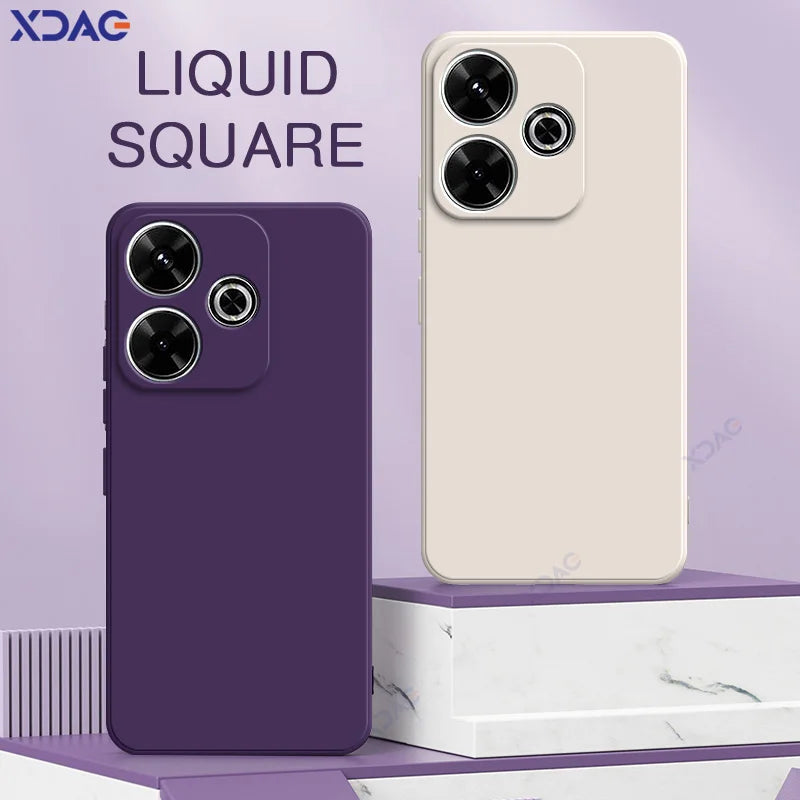 Luxury Dual Layer Cellphones Cases Covers for Xiaomi Redmi 13 4G 5G Camera Protection Redmi13 Soft Square Liquid Silicone Armor
