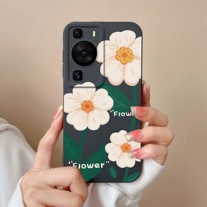 Cases Covers For Huawei P60 Pro Phone Bags Pretty Flower Liquid Soft Silicone Camera Protection Bumper For Huawei P60 Art Fundas