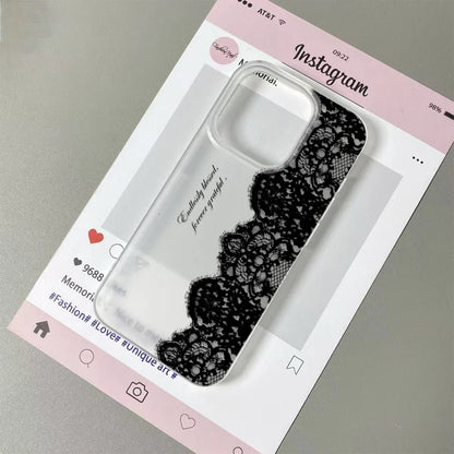 Letter Black Lace Phone Case For IPhone 17 16 15 14 13 12 11 Pro Max 13 12 17 Air 16 Plus Shockproof Soft Clear Cases Coque