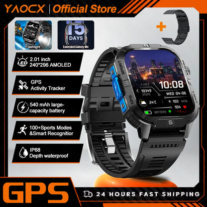 Smart Watch 2.01-inch HD Screen 540mAh 6 Satellite Positioning System 100+ Sports Modes IP68 Waterproof BT Call Smart Watch Men