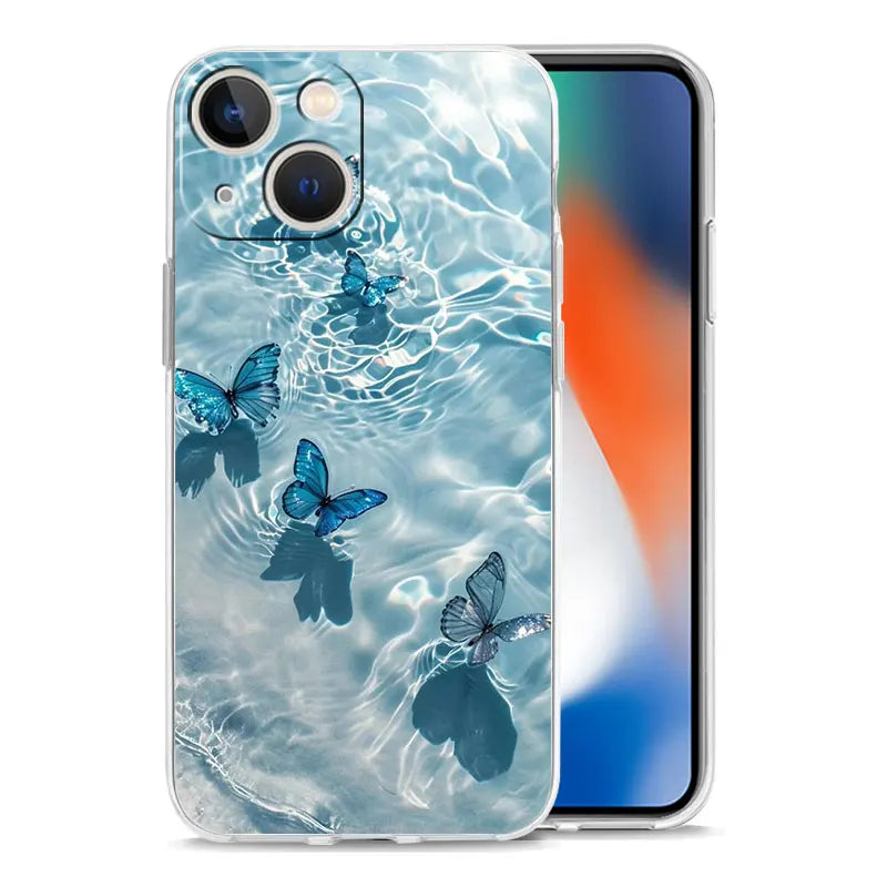 Phone Case For iPhone 17 Cases iPhone Air 16 15 12 13 14 Pro Max 7 8 Plus 16Pro iPhone11 Cover Blue Butterfly Ocean Waves