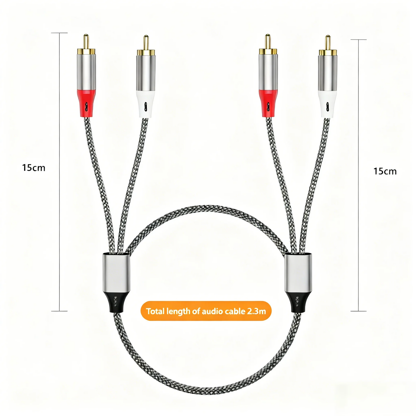 Double RCA Audio Cable, 2 Pairs of RCA Cables for Computer, TV, Amplifier, Subwoofer, and Speaker Connection