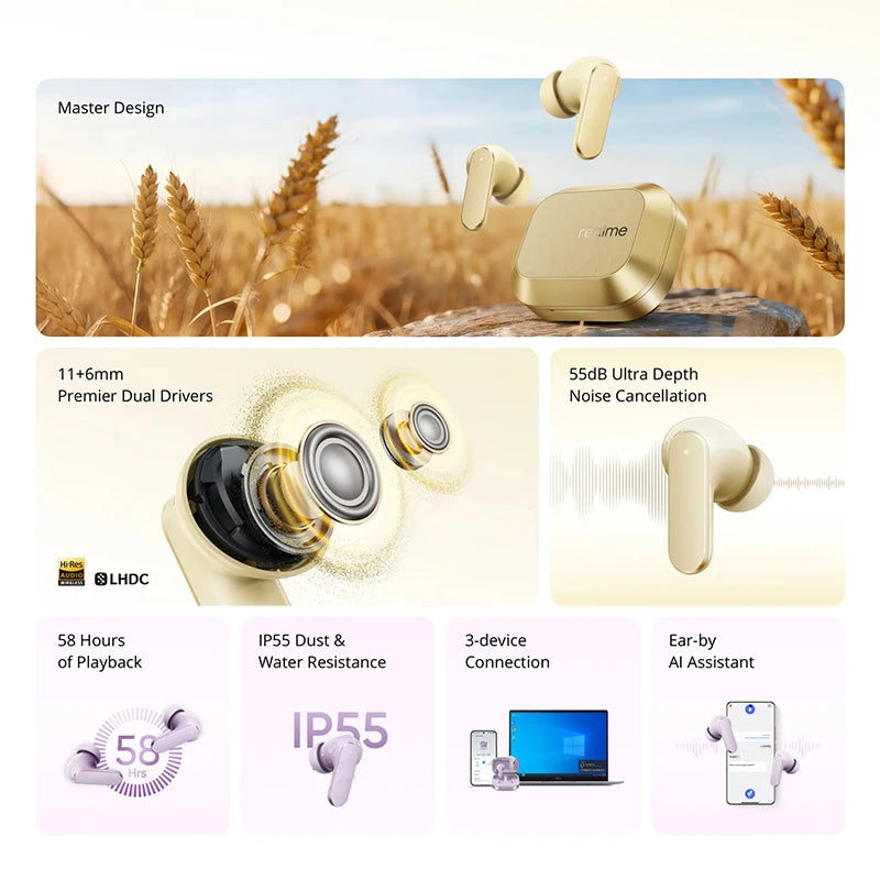realme Buds Air 8  Wireless Earphone Bluetooth 5.4 Active Noise Cancelling True  Hours Battery TWS Earbuds Global Version