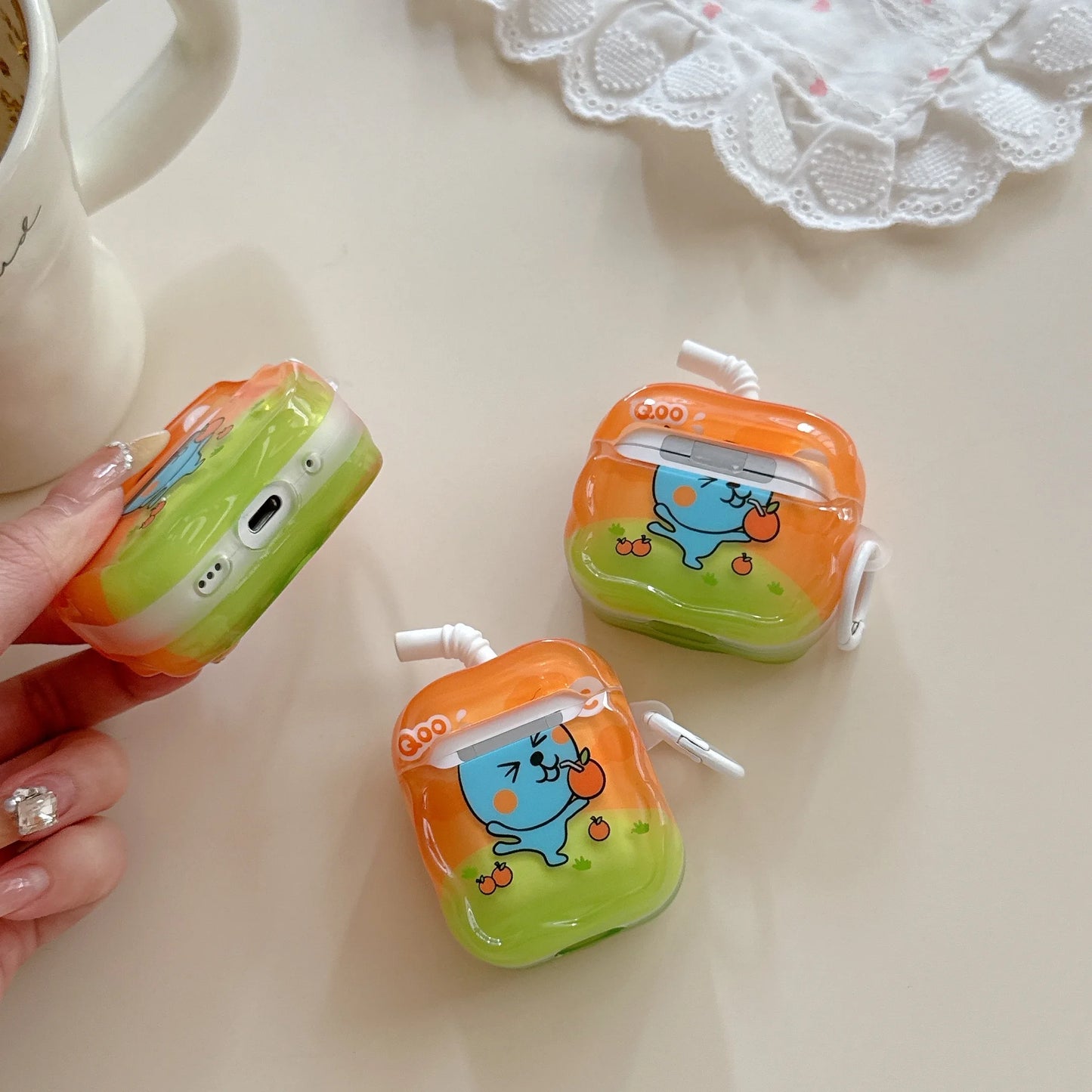 Cute 3D Juice Box Cartoon AirPods Case for AirPods 1/2, AirPods 3/4 Pro Pro2 Pro3 Shockproof Protective Cover with Anti-Lost Hoo
