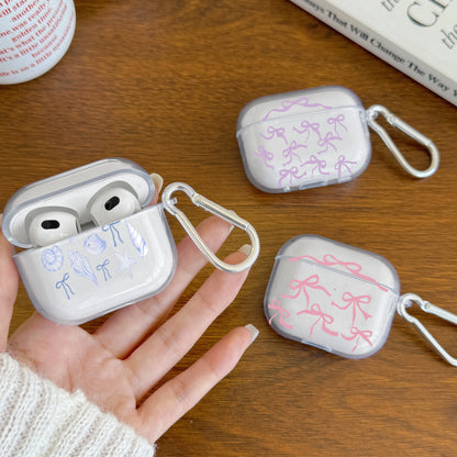 Pink Bow Designed Case For AirPods 4 3 1 2 Gen Earphone Protecitve Case For AirPods Pro2, Pro3,Pro Cover with Keychain Accessory