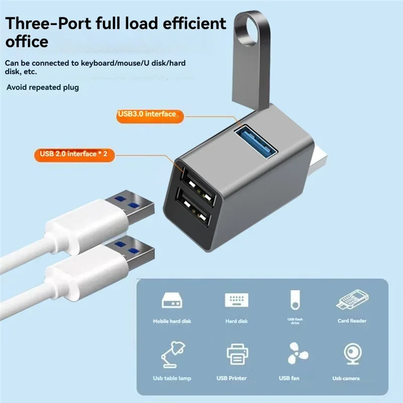 USB Hub 3 Ports High Speed USB Splitter Fast Data Transfer Portable Mini USB Extender for PC Computer Desktop Laptop USB A Hub