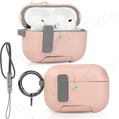 2025 For AirPods Pro 3 Case with Secure Lock & Lanyard For AirPods Pro3 Case Protective Cover with Phone Stand For AirPods Pro 3