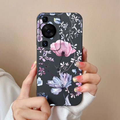 Cases Covers For Huawei P60 Pro Phone Bags Pretty Flower Liquid Soft Silicone Camera Protection Bumper For Huawei P60 Art Fundas