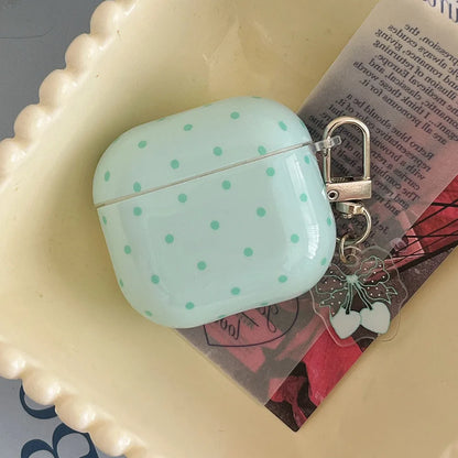 Cute Fresh Pink Green Polka Point Shockproof Protective Cover For AirPods 1 2 3 4 Pro Soft Couple Bow Case with Charm Pendant