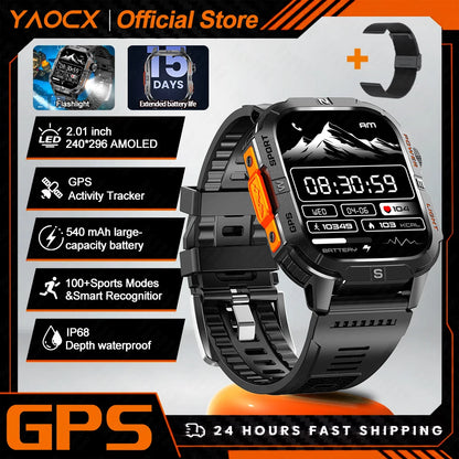Smart Watch 2.01-inch HD Screen 540mAh 6 Satellite Positioning System 100+ Sports Modes IP68 Waterproof BT Call Smart Watch Men