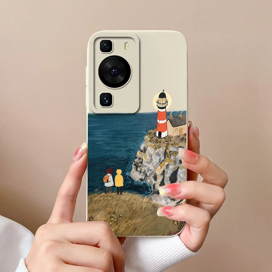Cases Covers For Huawei P60 Pro Phone Bags Pretty Flower Liquid Soft Silicone Camera Protection Bumper For Huawei P60 Art Fundas