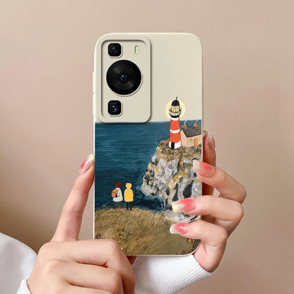 Cases Covers For Huawei P60 Pro Phone Bags Pretty Flower Liquid Soft Silicone Camera Protection Bumper For Huawei P60 Art Fundas