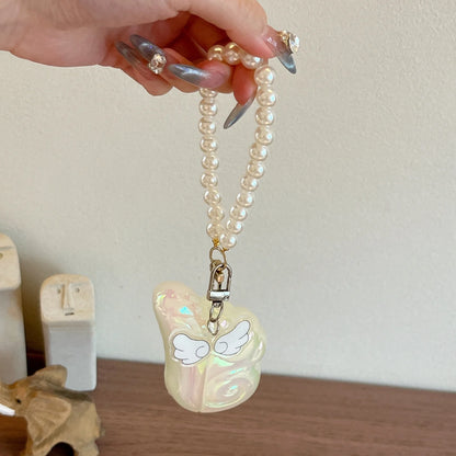 Earphone Case for Airpods4 3 2 1 Pro Silicone Cute Wing Protective Headphones with Pearl Lanyard Shockproof Soft Anti-fall Cover