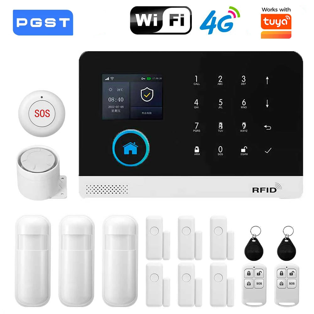 Smart Home GSM Alarm System 4G Wifi System for House Security Wireless with Door Sensor Work with Smart Life APP for Alexa