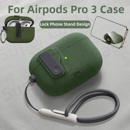 2025 For AirPods Pro 3 Case with Secure Lock & Lanyard For AirPods Pro3 Case Protective Cover with Phone Stand For AirPods Pro 3